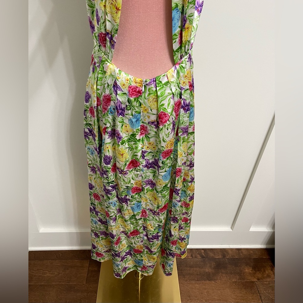 Les Reveries 100% Silk Rose Orchid Pleated Bow Maxi Dress Size 8 - Picture 11 of 13